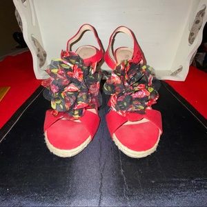 Restricted Apple Pie wedges peep toe chiffon trim